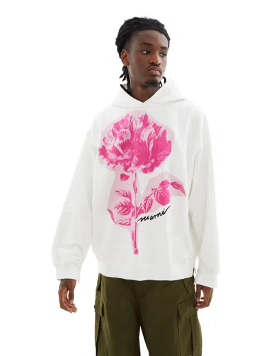 Marni Flower Printed Cotton Hoodie In White