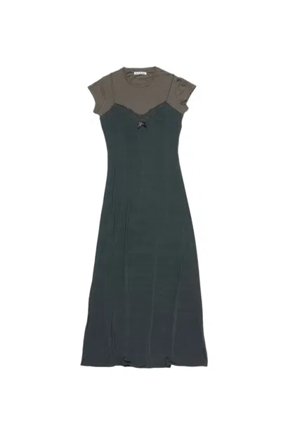 Acne Studios Gray Layered Jersey Midi Dress In Black
