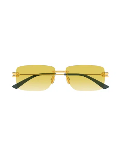 Bottega Veneta Rectangular Metal Sunglasses In Yellow