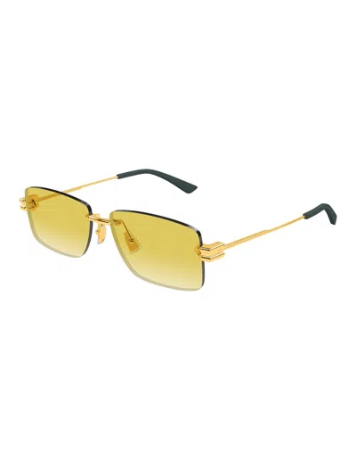 Bottega Veneta Rectangular Metal Sunglasses In Yellow