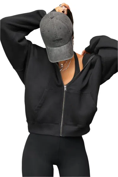 Joah Brown Oversized Zip Hoodie In Black