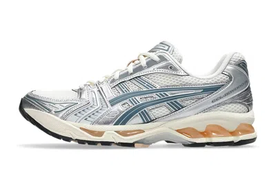 Asics Beige Mesh Sneakers With Metallic Silver Overlays And Teal Accents In Multi