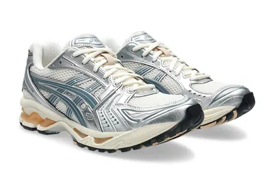 Asics Beige Mesh Sneakers With Metallic Silver Overlays And Teal Accents In Multi