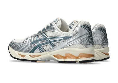 Asics Beige Mesh Sneakers With Metallic Silver Overlays And Teal Accents In Multi