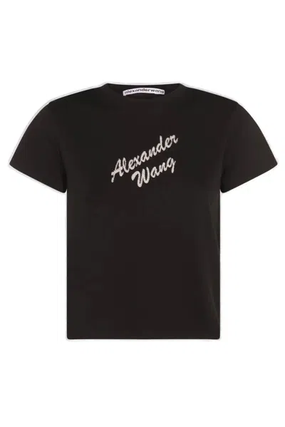 Alexander Wang Shrunken Tee W/hotfix Logo In Black