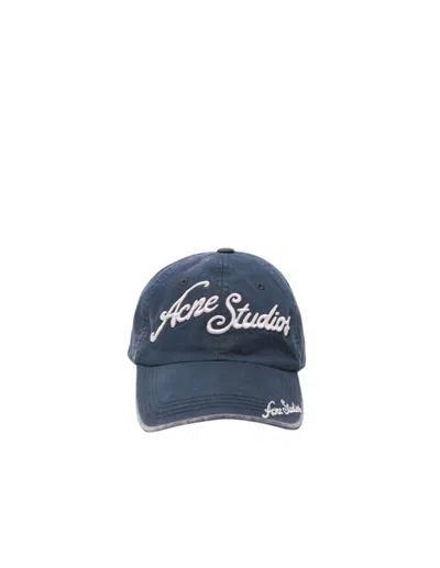 Acne Studios Logo Cap In Blue