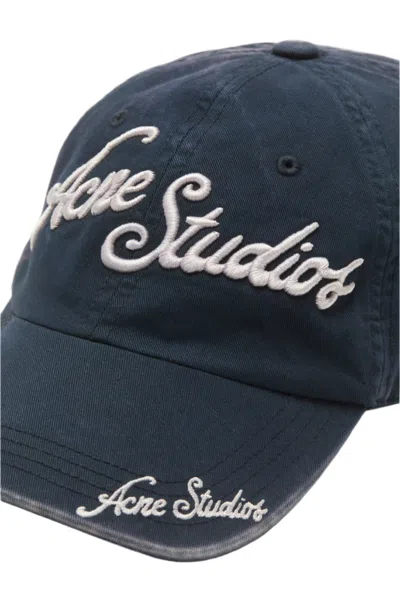 Acne Studios Logo Cap In Blue