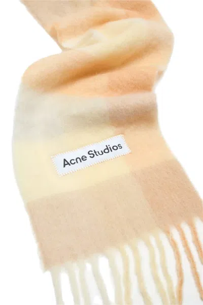 Acne Studios Checkered Fringed Alpaca Blend Scarf In Brown