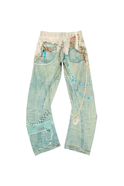 Acne Studios Distressed Printed Barrel-leg Jeans In Green
