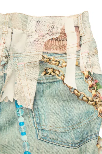 Acne Studios Distressed Printed Barrel-leg Jeans In Green