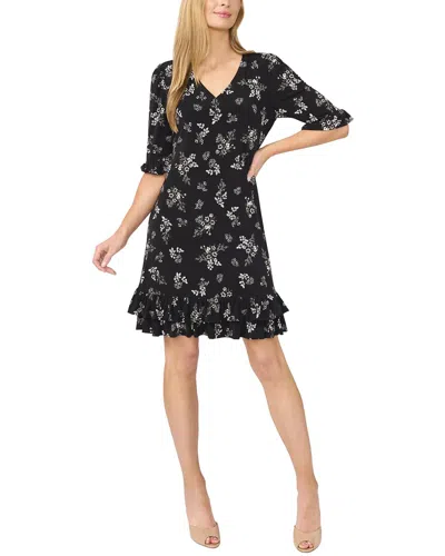 Cece V-neck Tiered Ruffles Shift Dress In Black