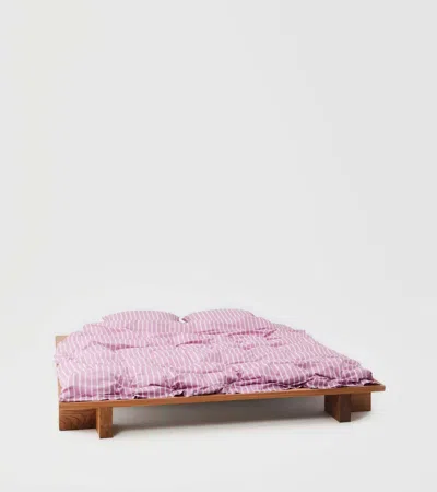Tekla Striped Percale Pillowcase In Pink