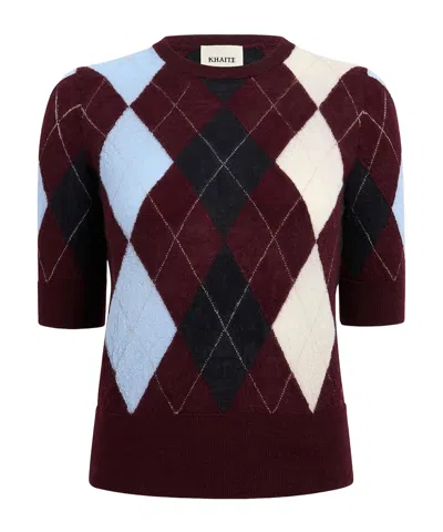 Khaite Anders Argyle Cashmere-blend Top In Brown