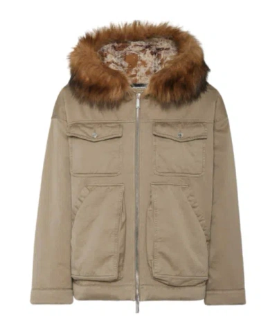 Dsquared2 Relaxed Jacket With Faux Fur Trim In Multi