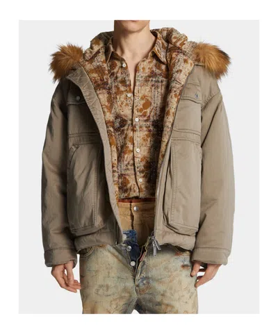 Dsquared2 Relaxed Jacket With Faux Fur Trim In Multi