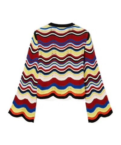 La Doublej Wave-pattern Bell-sleeve Sweater In Multi