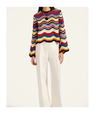 La Doublej Wave-pattern Bell-sleeve Sweater In Multi