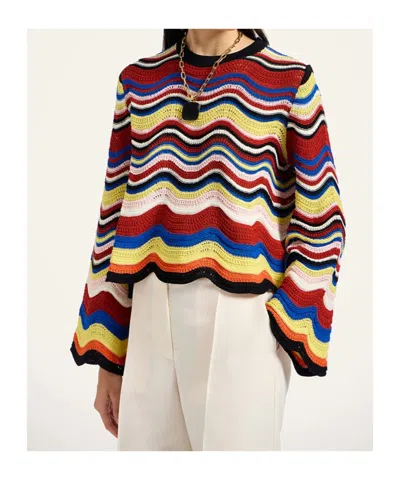 La Doublej Wave-pattern Bell-sleeve Sweater In Multi