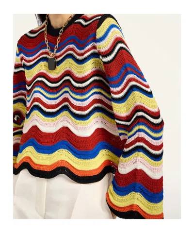 La Doublej Wave-pattern Bell-sleeve Sweater In Multi