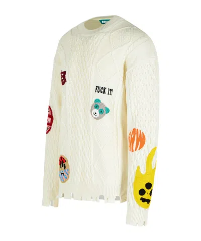 Barrow White Sweater With Embroidered Patches In Multi