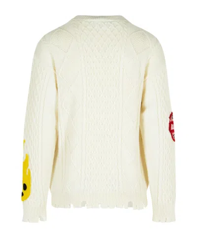 Barrow White Sweater With Embroidered Patches In Multi