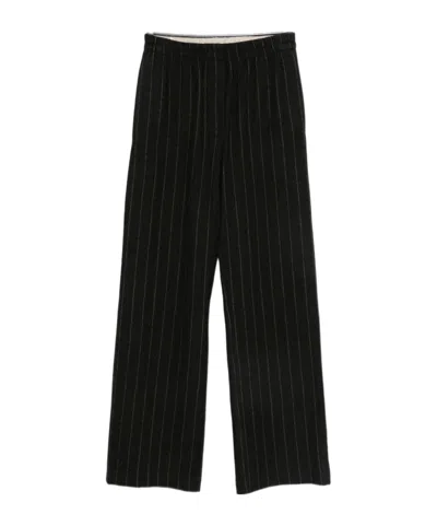 Alysi Wide-leg Striped Casual Pants In Black