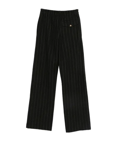 Alysi Wide-leg Striped Casual Pants In Black