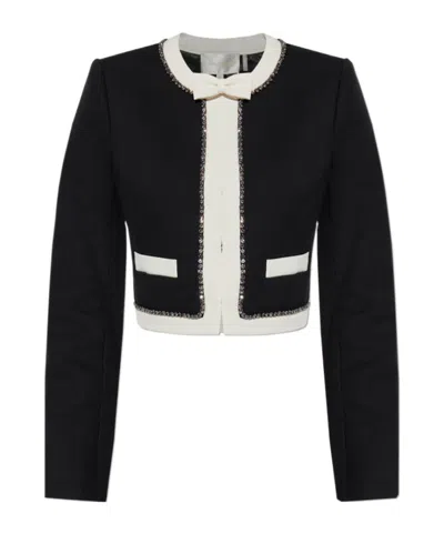 Loveshackfancy Ralphette Crystal Trim Colorblock Jacket In Black