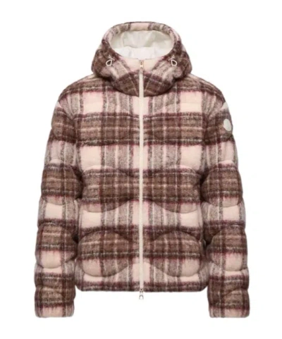 Moncler Cervi Wool Blend Hooded Short Down Jacket In Brown