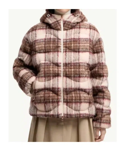 Moncler Cervi Wool Blend Hooded Short Down Jacket In Brown