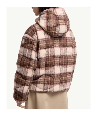 Moncler Cervi Wool Blend Hooded Short Down Jacket In Brown