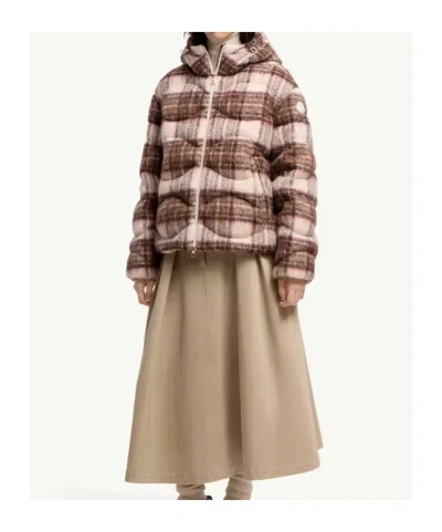 Moncler Cervi Wool Blend Hooded Short Down Jacket In Brown