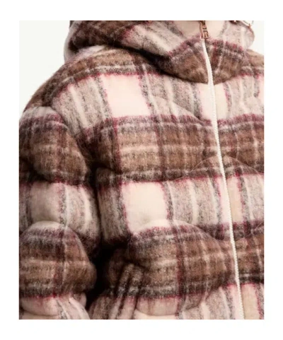 Moncler Cervi Wool Blend Hooded Short Down Jacket In Brown