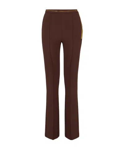 Elisabetta Franchi Crepe Trousers With Jewel Chain In Brown