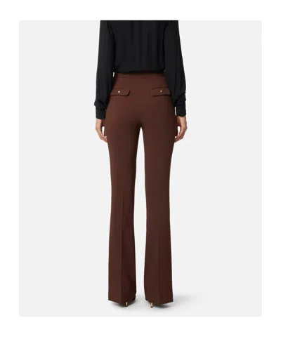 Elisabetta Franchi Crepe Trousers With Jewel Chain In Brown