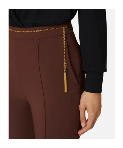 Elisabetta Franchi Crepe Trousers With Jewel Chain In Brown
