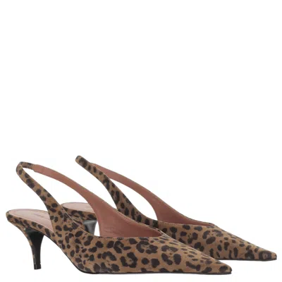 Amina Muaddi Multicolor Calf Leather Bos Taurus Platform Pumps In Brown