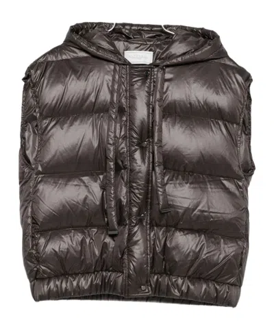 Antonelli Cropped Puffer Jacket With Quilted Design And Adjustable Hood In Black