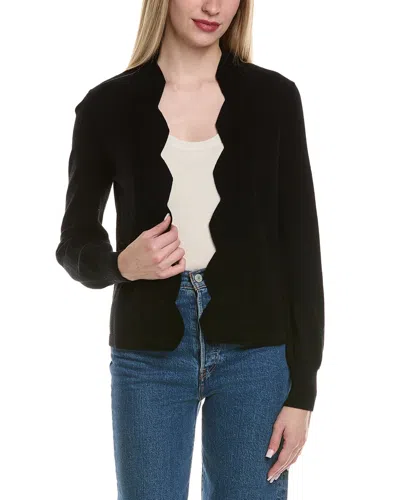 Sofiacashmere Scallop Edge Cropped Wool & Cashmere-blend Cardigan In Black