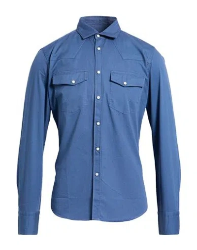 Gmf 965 Man Shirt Slate Blue Size 16 Cotton In Blue