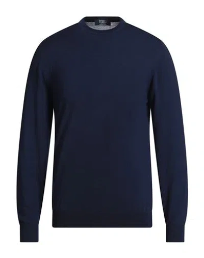 Fedeli Man Sweater Blue Size 46 Super 140s Wool In Blue