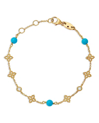 Roberto Coin 18k Yellow Gold Principessa Turquoise & Diamond Flower Bracelet In Gold