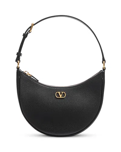 Valentino Half-moon Leather Shoulder Bag With Chain Strap In Black