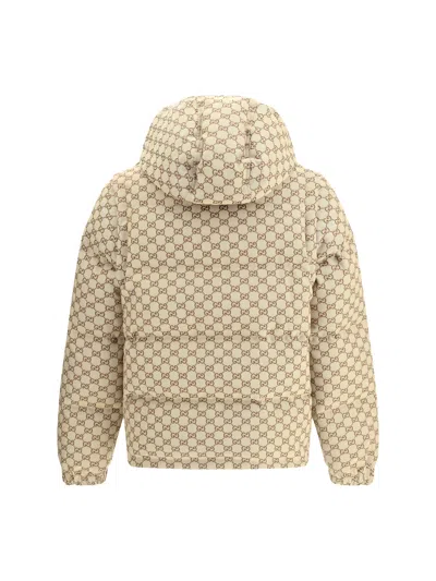 Gucci Men Gg Patterned Padded Down Jacket In Neutral