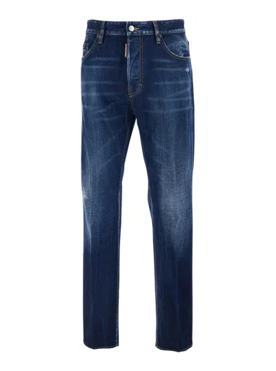 Dsquared2 Blue Jeans With Belt Loops And Logo Patch On The Rear In 470
