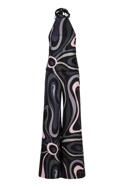 Pucci Silk Twill Halter Suit Wide Leg In Multi