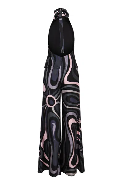 Pucci Silk Twill Halter Suit Wide Leg In Multi