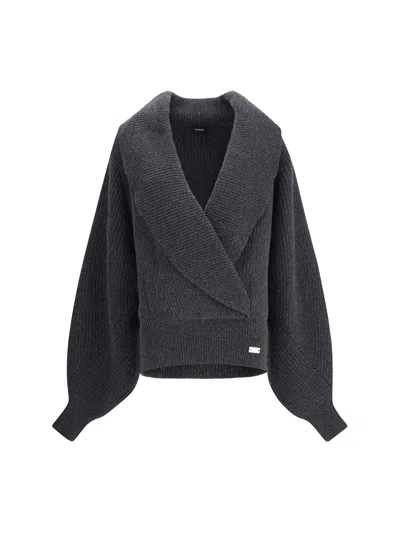 Balmain Oversized Ribbed Knit Pullover With Shawl Collar In Gray