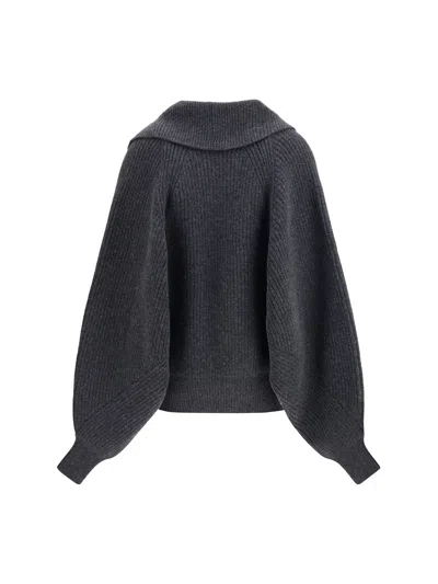 Balmain Oversized Ribbed Knit Pullover With Shawl Collar In Gray