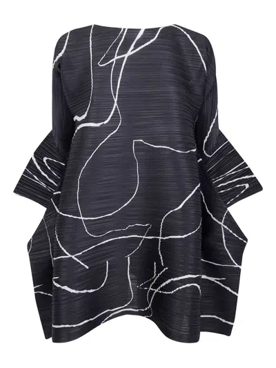 Issey Miyake Graphic-print Pleated Tunic In Black
